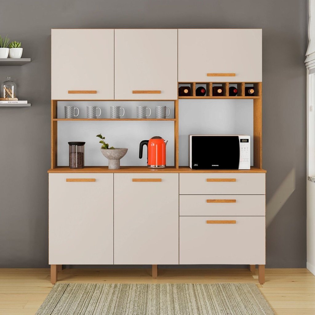 Armário de Cozinha 6 Portas 2 Gavetas 100% MDF Athenas Yescasa Branco/Cinamomo/Off White Off White/Cinamomo