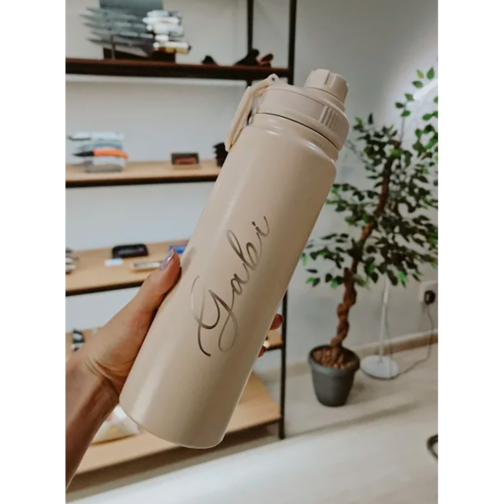 Garrafa Personalizada Termica 800ml Preta Academia Trabalho aço Inox Logo Nome A Laser Envio Ja