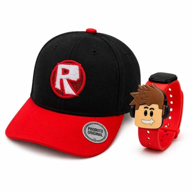 Kit Boné + Relógio LED Roblox Infantil Menino Menina Presente