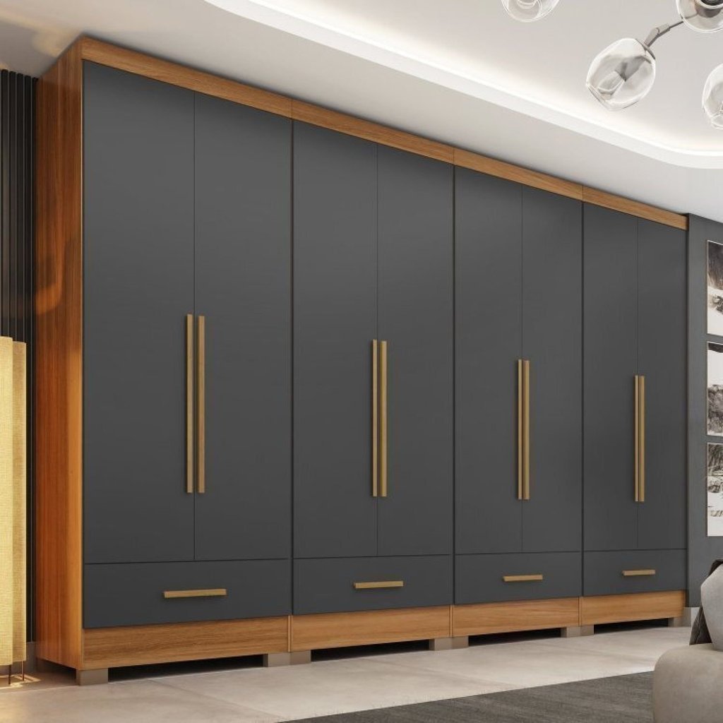Quarto Modulado 100% MDF 4 Peças 8 Portas 4 Gavetas Smart Plus Bege/Cinamomo/Chumbo Cinamomo/Chumbo