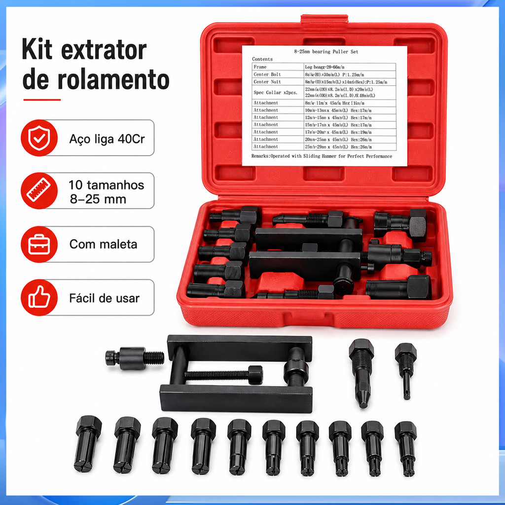 Conjunto de 10 peças extrator de rolamento de furo interno 8-25mm ferramenta extrator de desmontagem de rolamento de mot