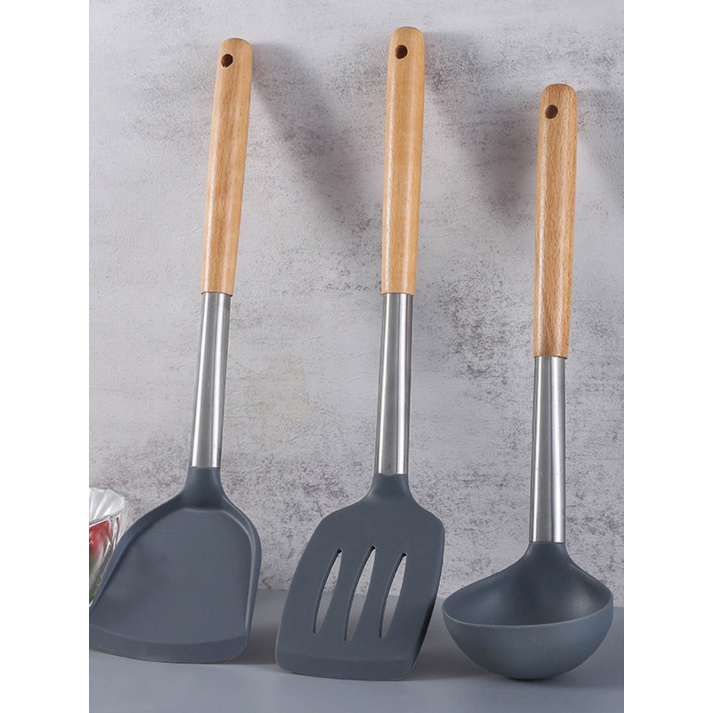 Utensílios de cozinha espátula de Silicone antiaderente Pan espátula especial espátula de cozinha cabo de faia colher de