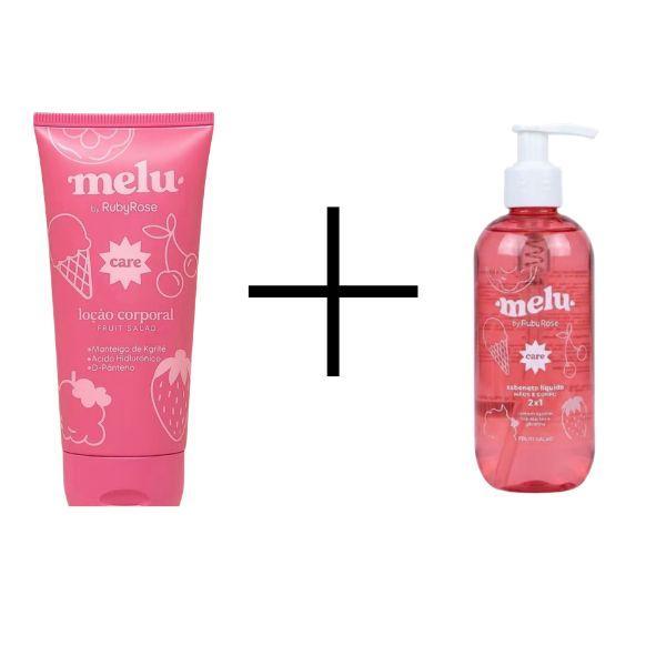 Kit Sabonete Líquido Melu Ruby Rose 2x1 Rosto e Corpo + Loção Corporal