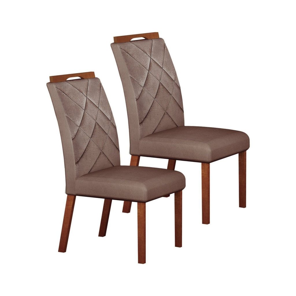 Conjunto 02 Cadeiras de Madeira para Sala de Jantar Larissa Marrom/Freijó/Camurça Freijó/Camurça