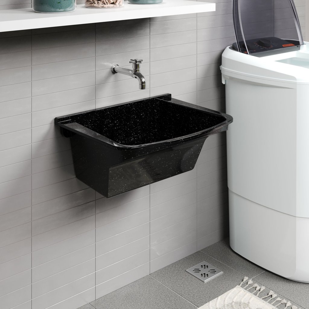 Tanque de Lavar Roupa em Mármore Sintético Granitado 55x41cm Preto Aj Rorato Preto