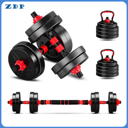 Kit 6 Em 1 Musculação 15kg Halteres Anilhas Barras Kettlebell Ajustáveis Academia Treino em Casa
