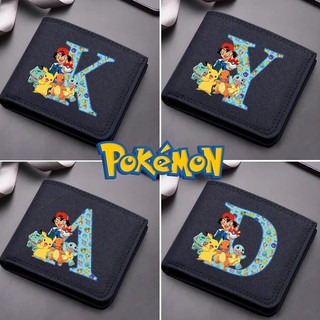 Carteira dobrável portátil Pokémon azul com zíper, adequada para guardar moedas e cartões bancários.   HTFU