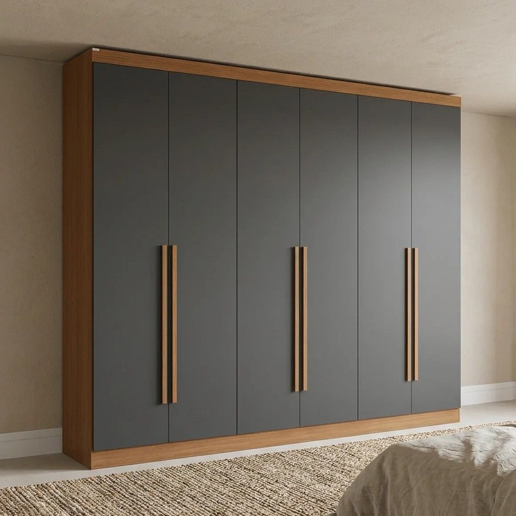 Guarda Roupa Casal 6 Portas 3 Gavetas Bigger Prime 270x230cm Canela e Grafite Canela/Grafite