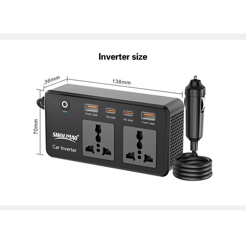 Multifuncional carro inversor tomada de energia PD carregamento rápido USB Multi-Jack tomada de energia no carro telefon