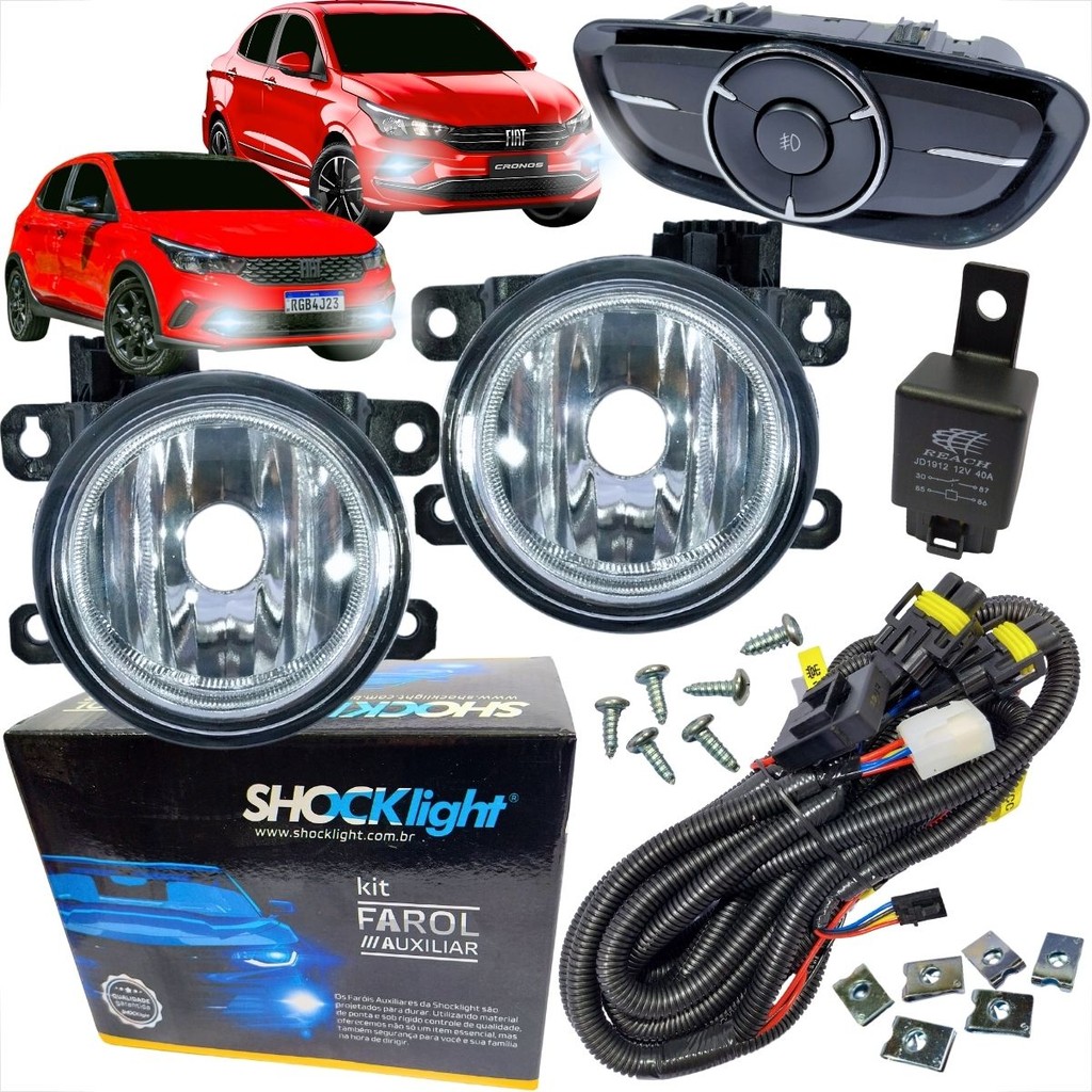KIT 4 FAROIS DE MILHA FIAT ARGO CRONOS 2017 SHOCKLIGHT BOTÃO SIMILAR ORIGINAL
