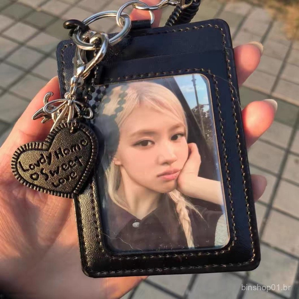 Porta-Cartões De Couro Preto De 3 Polegadas/2R Idol Photocard Collection Display ID Card Capa Protetora Com Pingente em Oferta na Shopee