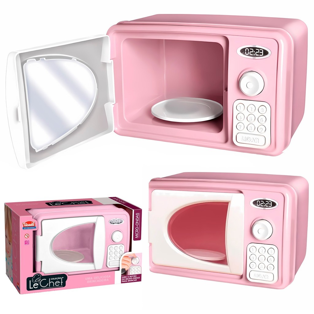 Brinquedo Microondas New Le Chef Rosa Com Prato Abre E Fecha Brincando De Cozinha Menina – Usual