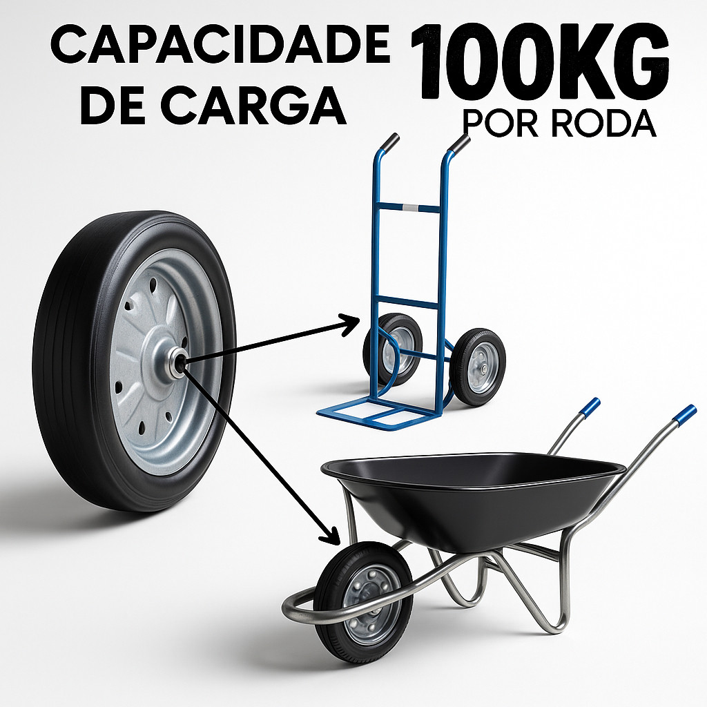 KIT 4 Pneu Roda Maciça Para Carrinho De Mão Eixo 1 Polegada (27mm)