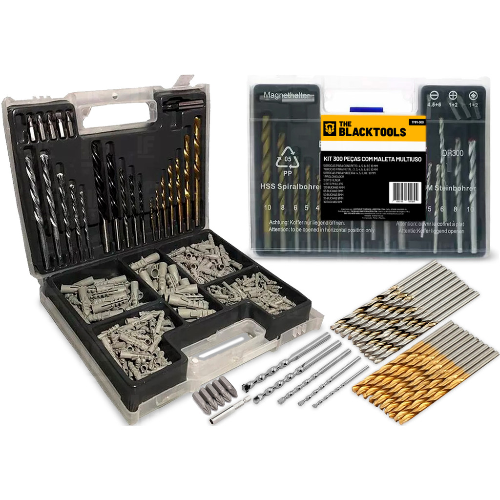 Jogo De Brocas Bits E Buchas Com 300 Peças Maleta The Black Tools em Oferta na Shopee