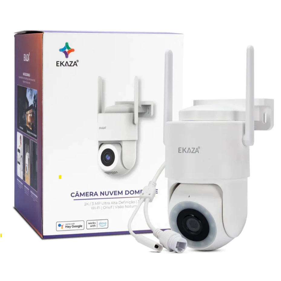 Câmera Ip Externa Ekaza Wifi 1080p 2K 3MP Ultra HD Resistente Ip66 Prova da Agua Branco