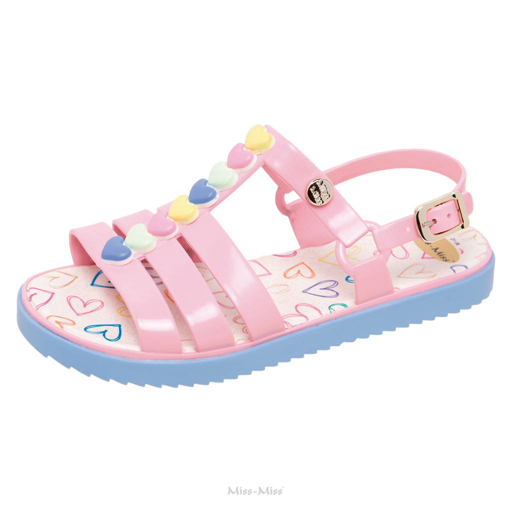 Sandália Infantil Feminina Coração Multicolor moda blogueira confortável Miss Miss Ref 10195