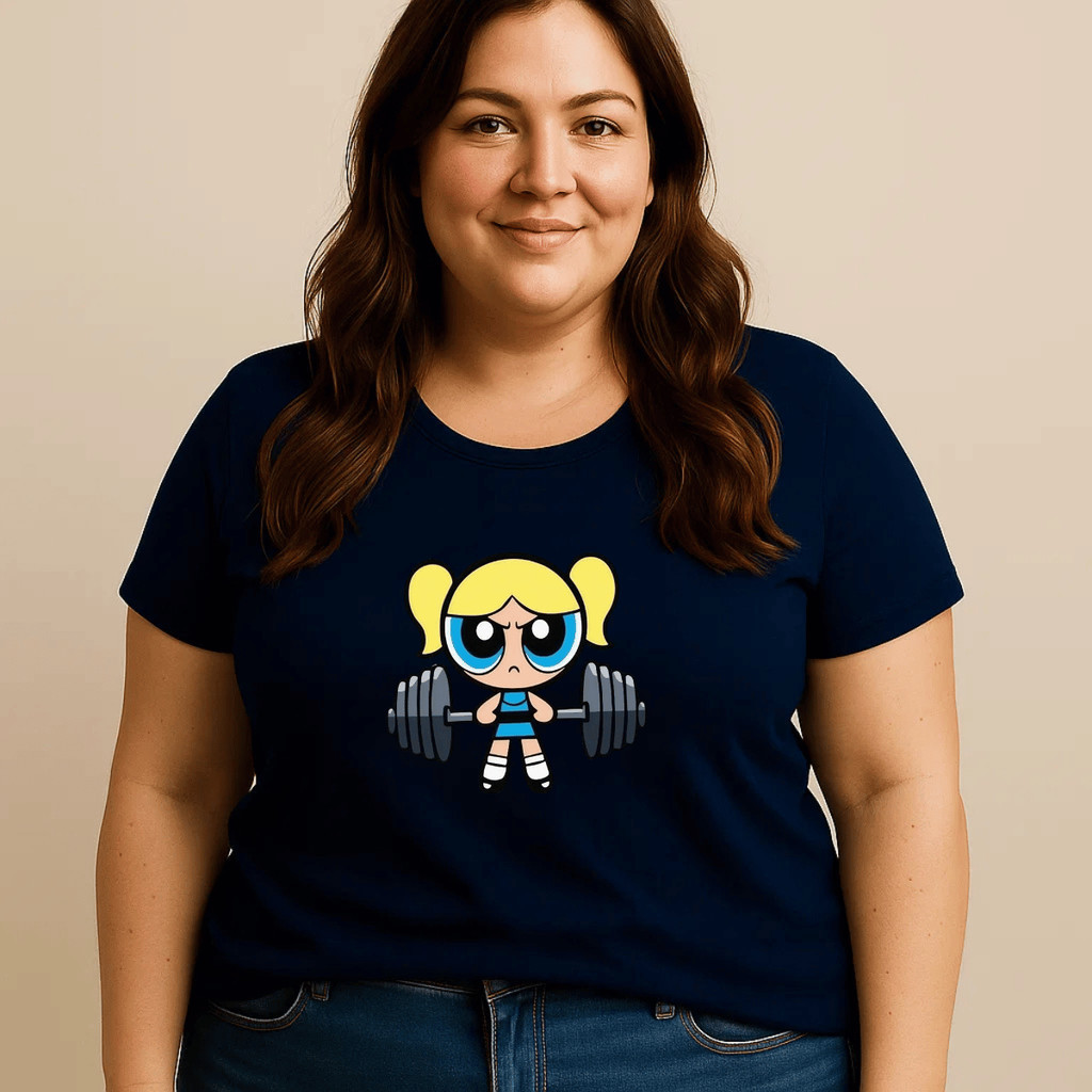 Camiseta Plus Size Feminina Estampada Lindinha Super Poderosas Academia Blusa 100% Algodão Camisa