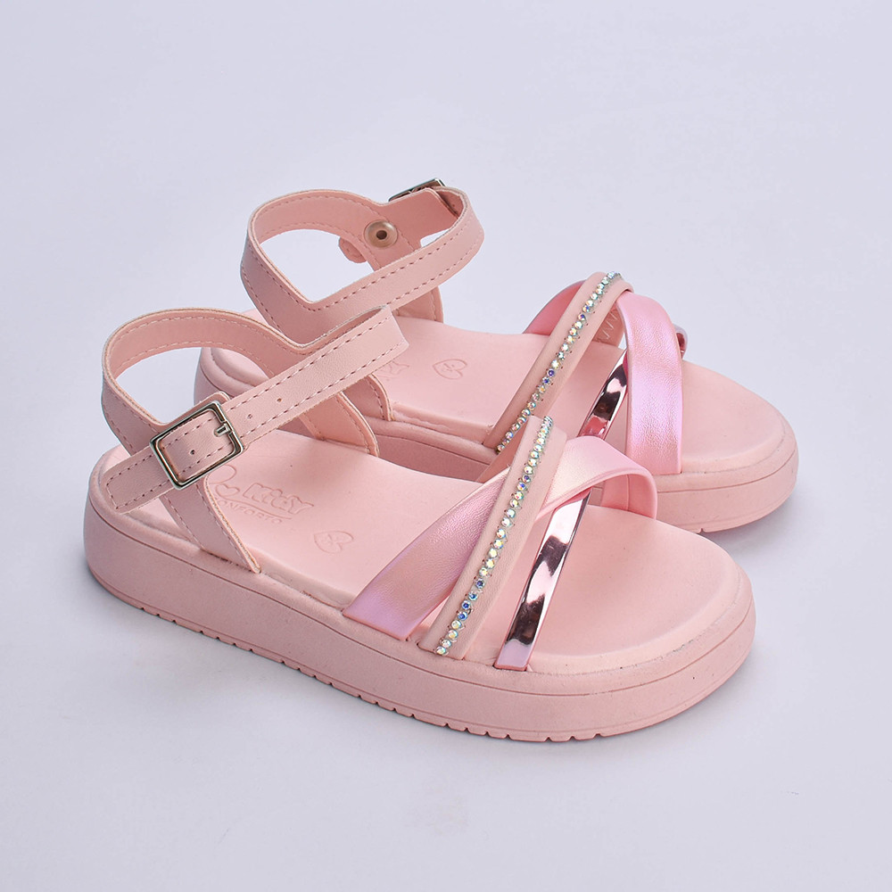 Sandália Infantil Menina Kidy Mini Flatform Nude Rosa Tiras Brilho Confortável Flexível Ajustável em Oferta na Shopee