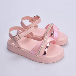 Sandália Infantil Menina Kidy Mini Flatform Nude Rosa Tiras Brilho Confortável Flexível Ajustável