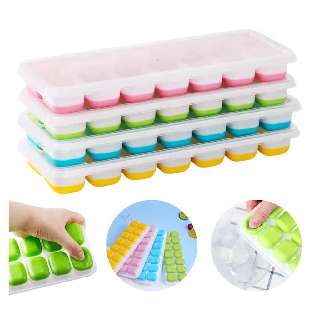 Forma de Gelo Cubo com Tampa Rígida e Fundo Flexível em Silicone