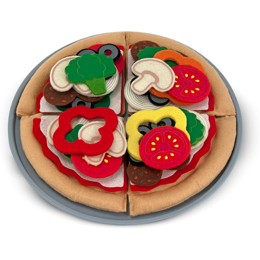 Conjunto De Comida Para Brincar De Pizza De Feltro De 42 Peças-Coberturas Misturadas E Combinadas , Jogo De Cozinha Infa