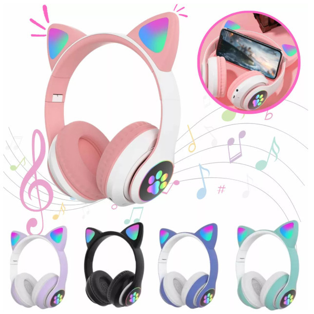 Fone de Ouvido Gatinho com Orelhas LED Piscante - Bluetooth 5.0, Confortável e Super Fofo!