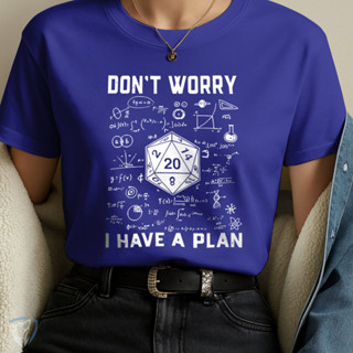 Camiseta RPG Estampada | Dado D20 Don’t Worry I Have a Plan Estilo Geek em Oferta na Shopee