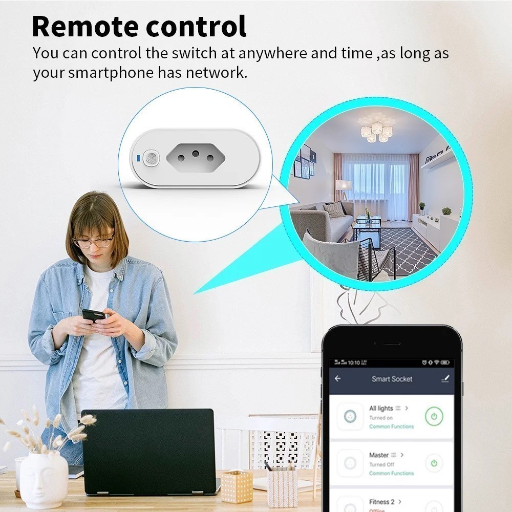 Adaptador De Soquete Wi-Fi Smart PLUG-Tuya , Controle De Aplicativo Life , Alexa E Google Home , 16A