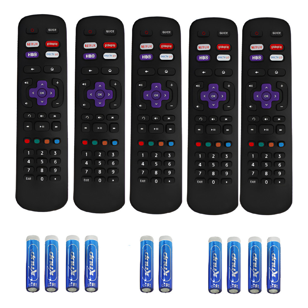 Kit 5 Controle Remoto C/10pilha Tv Semp Tcl Toshiba Roku