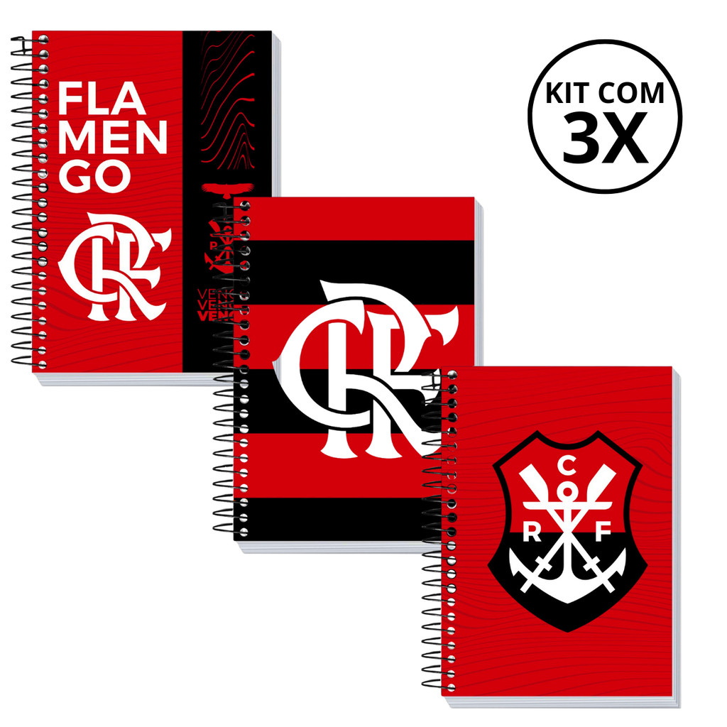 Kit 3 Cadernos 1 Matéria Universitário 80 Folhas Flamengo em Oferta na Shopee