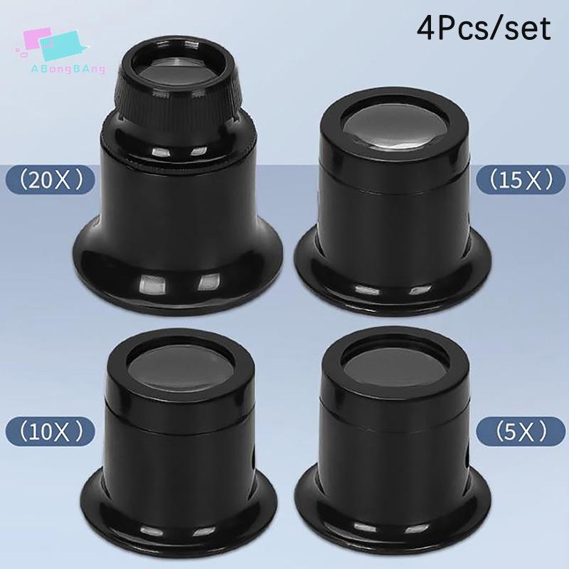 Abongbanghn 4 Pçs/set Lupa Lupas 5x/10/15x/20x kit De Ferramentas De Reparo De Relógio Jóias Relojoeiro De Vidro