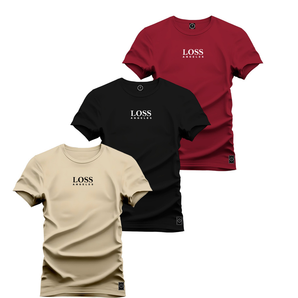 Kit 3 Camisetas Loss Angeles estampada Camisa 100% algodão oferta em Oferta na Shopee