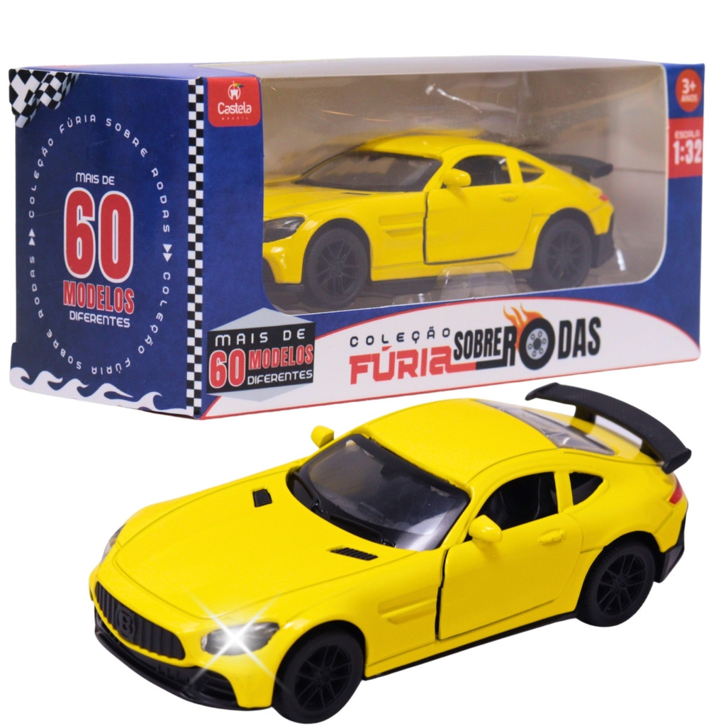 Carrinho Miniatura Amarelo Pull Back 1:32 C/ Som e Luz - Castela em Oferta na Shopee