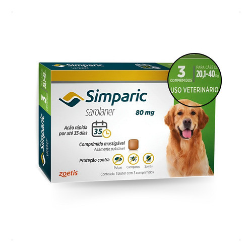 Simparic 20 a 40kg 3 Comprimidos: Onde Comprar | BuscaProdutos