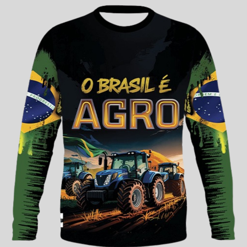 Camisa Camiseta Brasil Agro Rash Guard Manga Longa ProteçãoUV Trator Fazendeiro