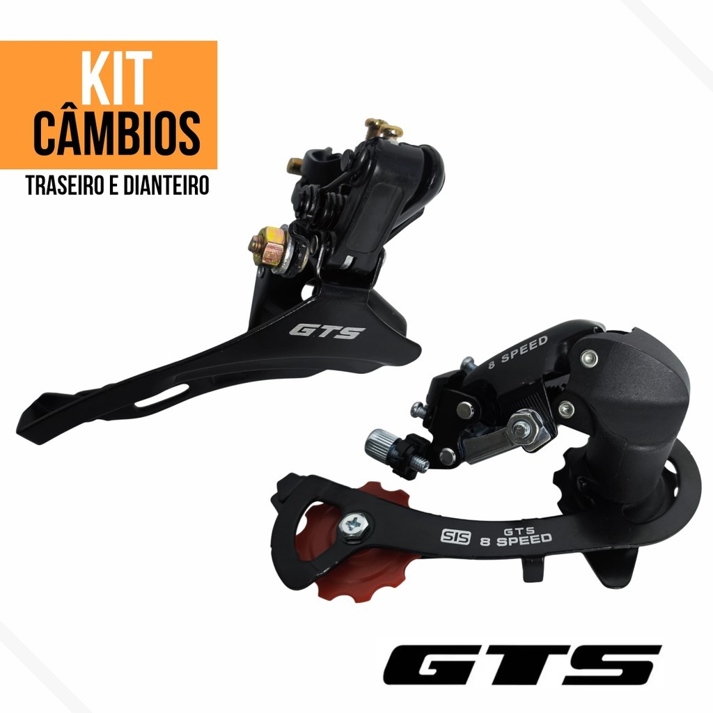 Kit Câmbio Traseiro e Dianteiro Bike Mtb 6/7/8 Velocidades S/ Gancheira Top Pull Index Tz-50 GTS