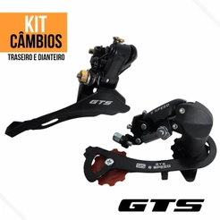 Kit Câmbio Traseiro e Dianteiro Bike Mtb 6/7/8 Velocidades S/ Gancheira Top Pull Index Tz-50 GTS