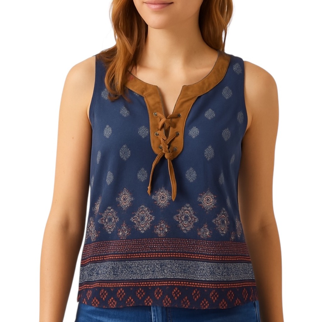 Blusinha Regata Blusa Feminina Estampada Com Detalhe De Amarração Na Gola Casual YI-016