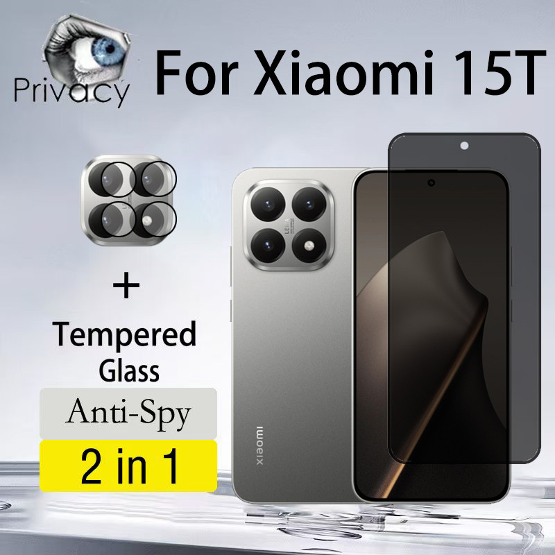 2 Em 1 Película 9D Xiaomi 15T 5G Tela Anti-Espionagem Vidro Para Xiaomi 15 14 14T 13 13T Pro 5G Lente De Câmera