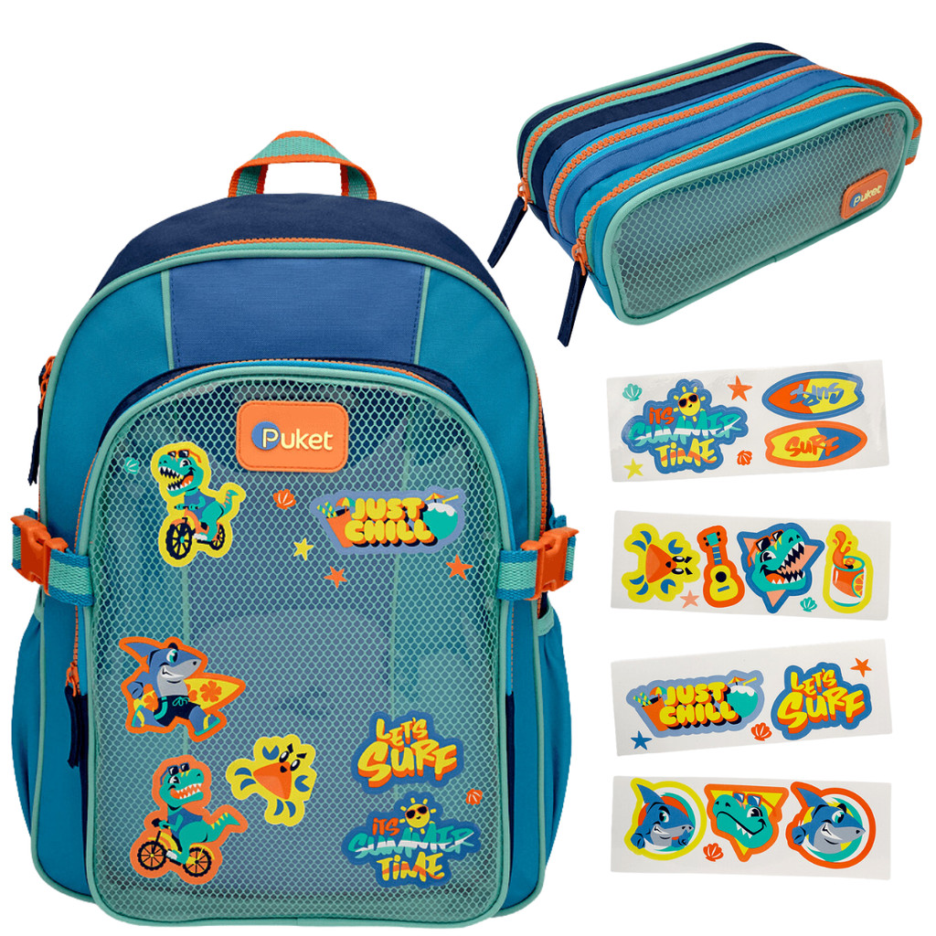 kit Mochila de costa com estojo meninos Puket