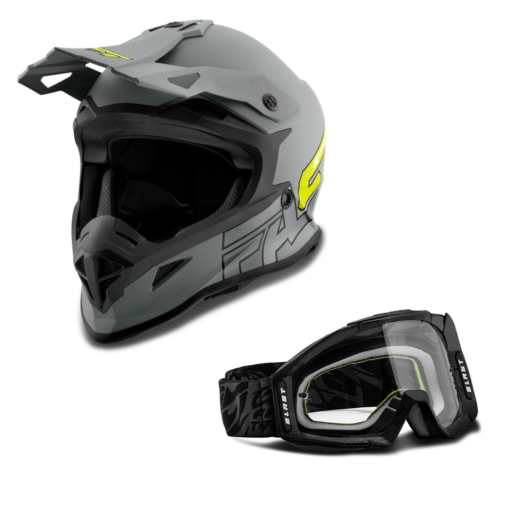 Kit Capacete Motocross Pro Tork Fast 788 Grey Fosco + Óculos Blast Verde - Preto em Oferta na Shopee