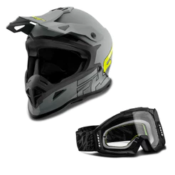 Kit Capacete Motocross Pro Tork Fast 788 Grey Fosco + Óculos Blast Verde - Preto