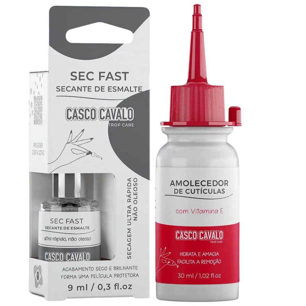Kit 1 Secante Sec Fast 9ml + 1 Amolecedor De Cutículas 30ml Casco Cavalo
