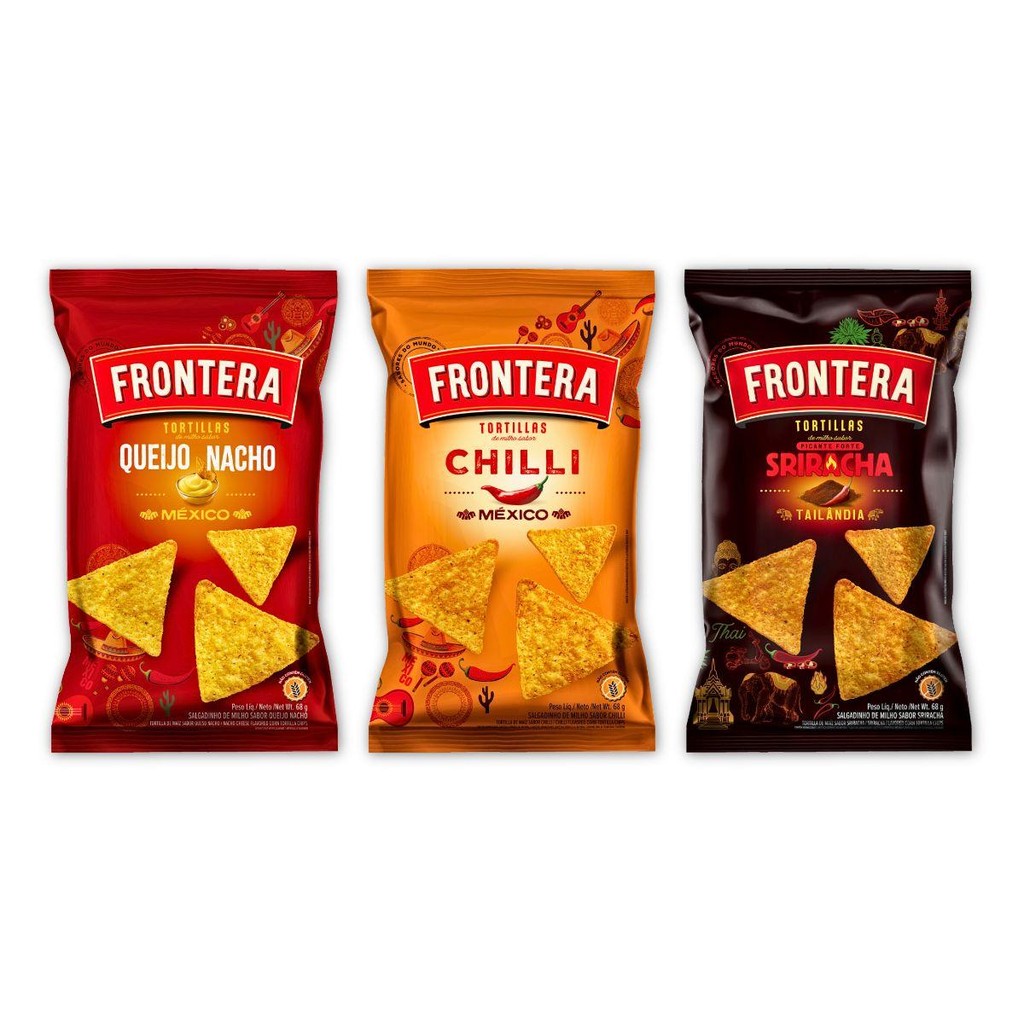 Kit 3 Tortilha Milho Frontera 68G - 3 Sabores Chilli Queijo E  Sriracha em Oferta na Shopee