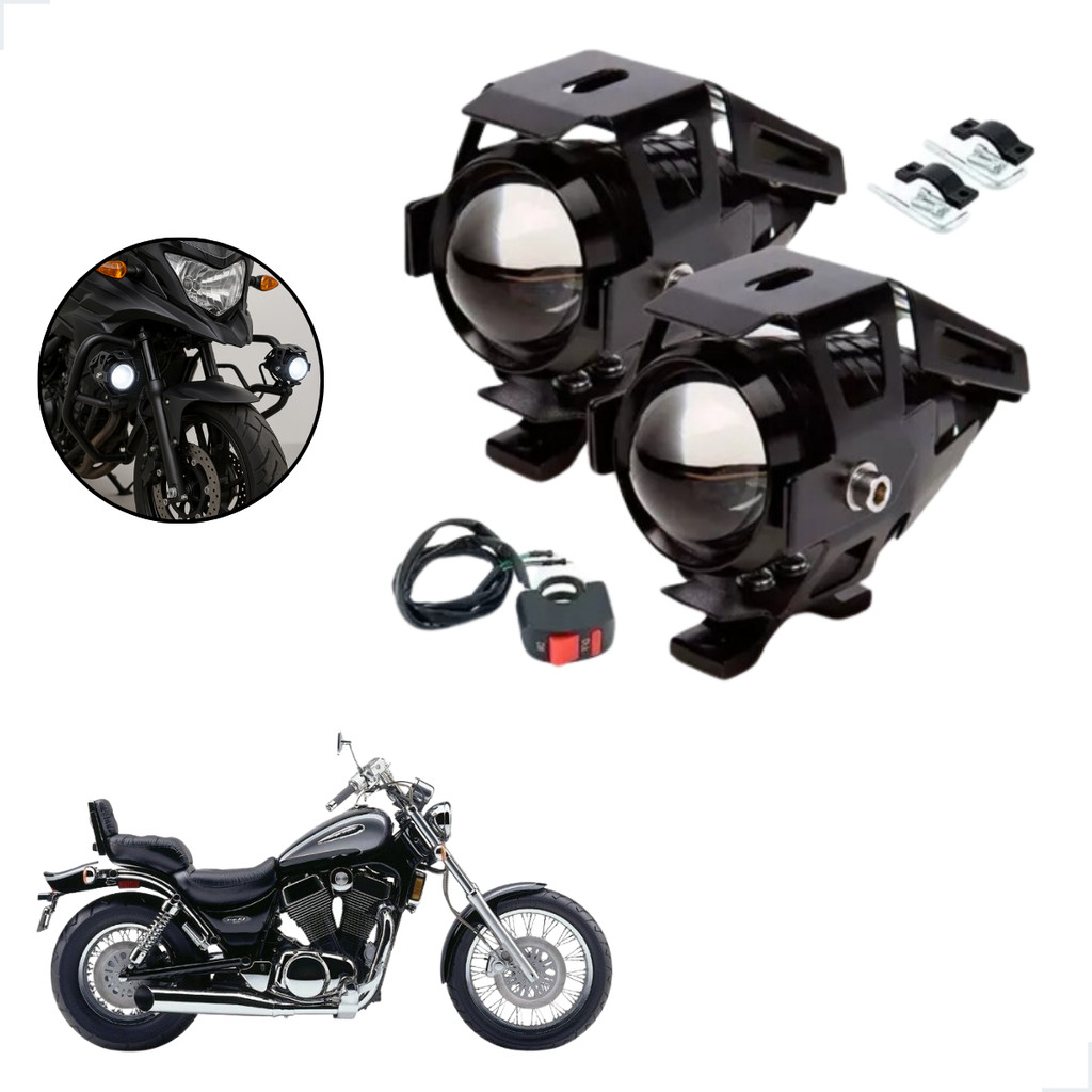 Kit Farol de Milha LED U5 Moto Suzuki Intruder VS 1400 GLP 1994 ate 2003 Super Brilho 6000K