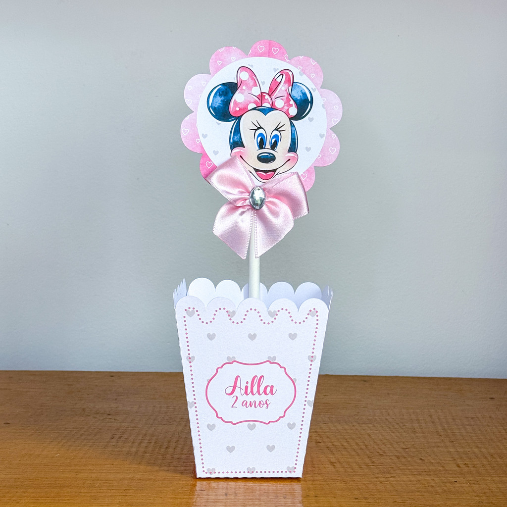 Centro de Mesa MINNIE (PEGUE E MONTE) /Cachepot Cachepô Personalizado/ Festa Aniversário Lembrancinha Mimo