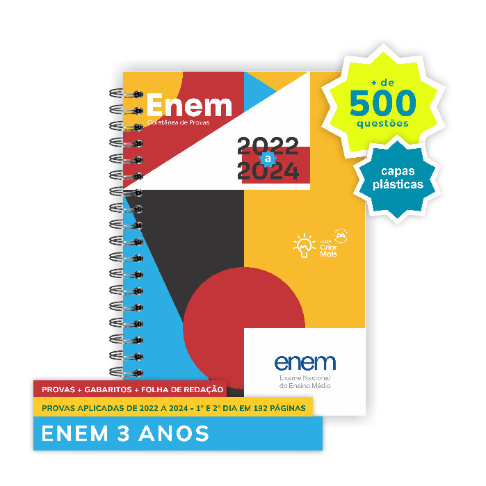 Apostila ENEM 2024 com 3 ANOS de Provas + Gabaritos + Folhas de Redação (Provas de 2021 a 2024)