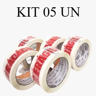 KIT 5 Fitas Adesivas Embalagem Cuidado Frágil 48mm x 250m Expedição Fechamento de Caixa Produto em Oferta na Shopee