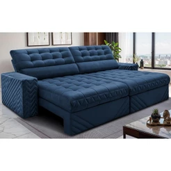 Sofá Retrátil e Reclinável 2,30m Molas Ensacadas Max Spring Velusoft Azul Cama inBox