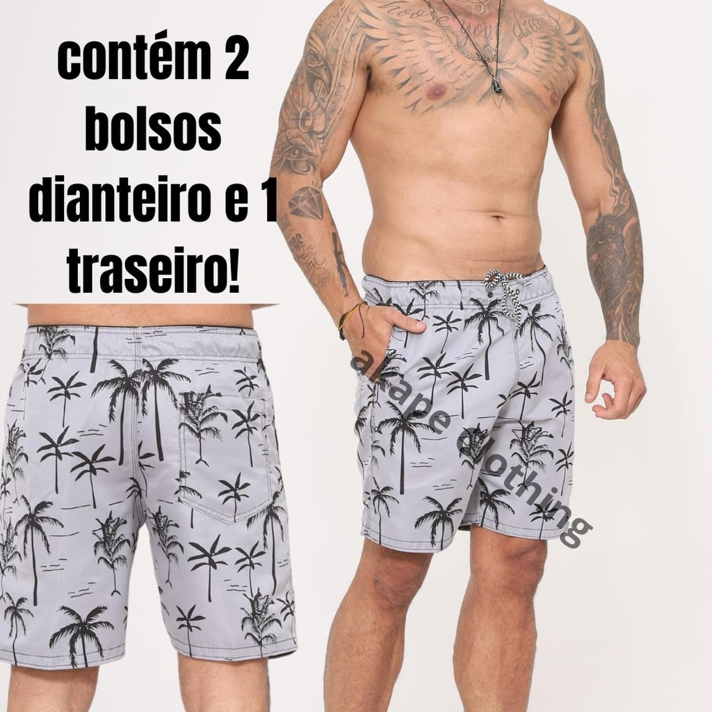KIT 2 Shorts Tactel Masculino Mauricinho Adulto Surf Praia Piscina Secagem Rápida Academia Bermuda